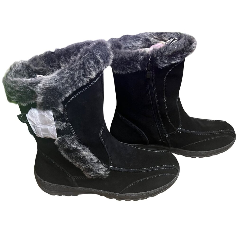 Spring Step Faux Fur Suede Winter Boots Women’s10 Black Water Resistant NEW